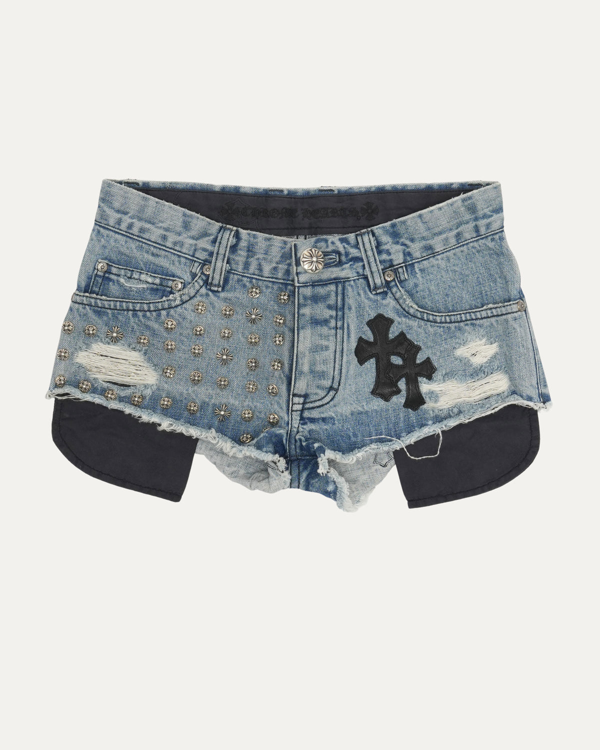 Studded Cross Patch Denim Shorts