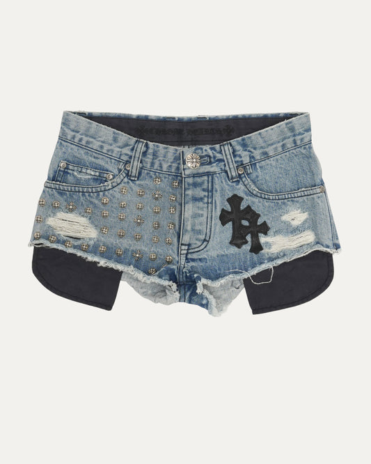Studded Cross Patch Denim Shorts