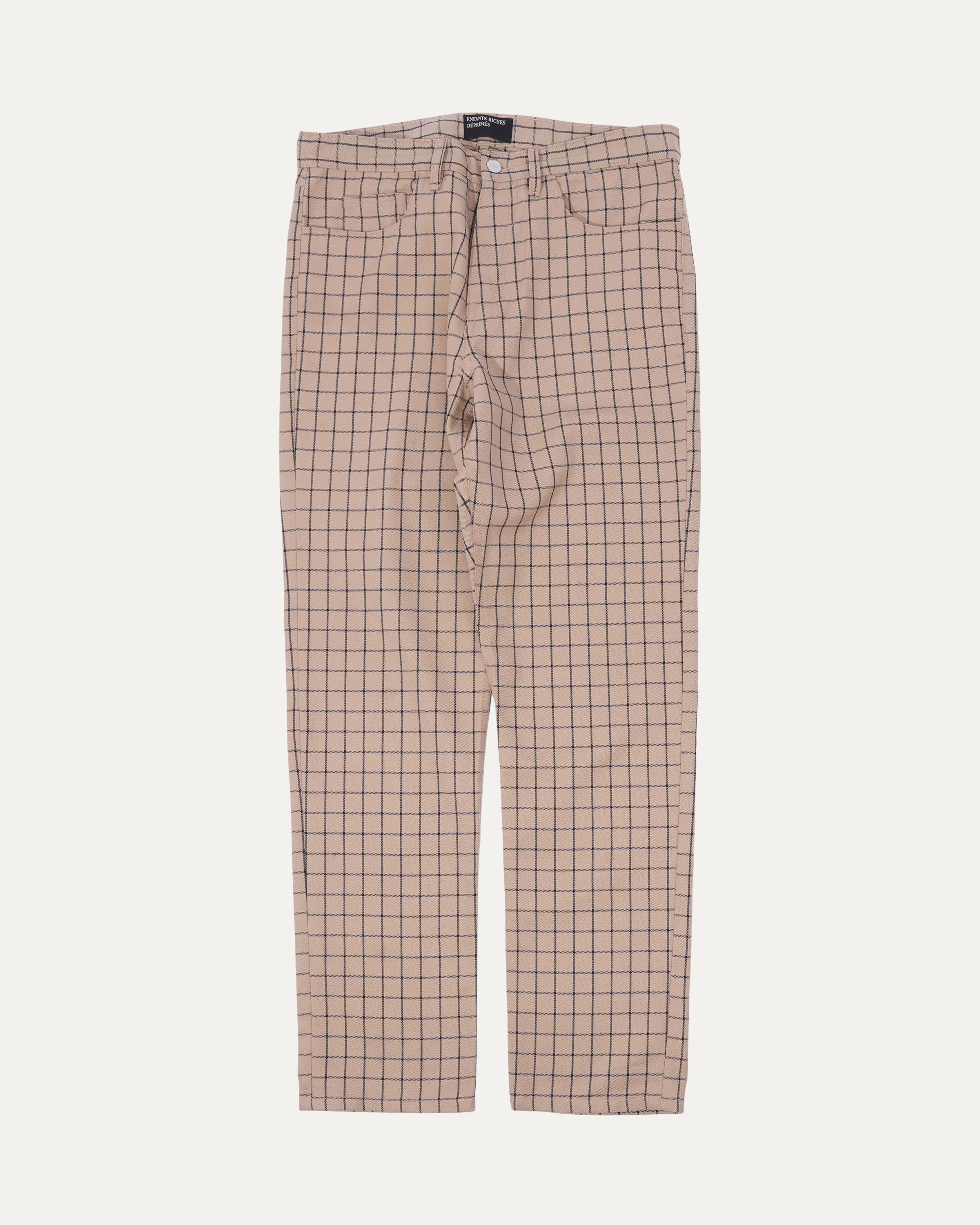 Grid-Pattern Wool Trousers