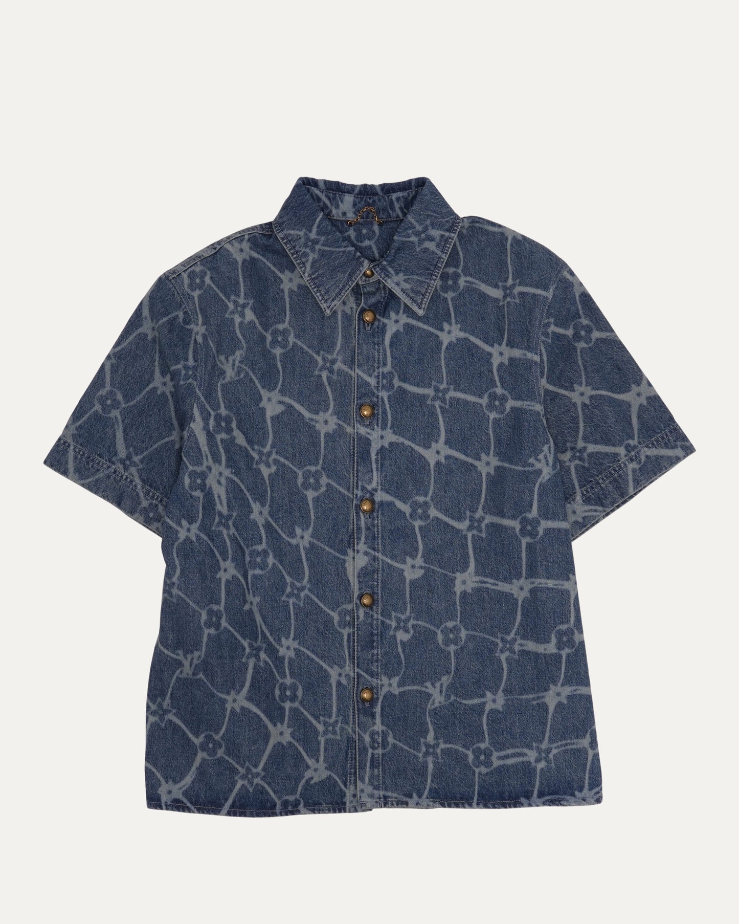 Chain Monogram Short Sleeve Denim Shirt