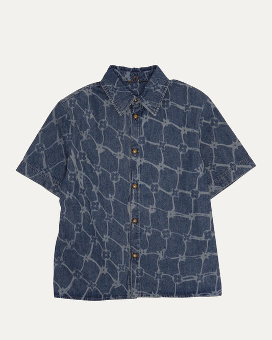 Chain Monogram Short Sleeve Denim Shirt