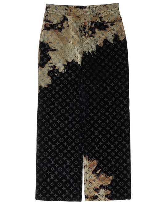 Bleach Effect Monogram Denim Pants