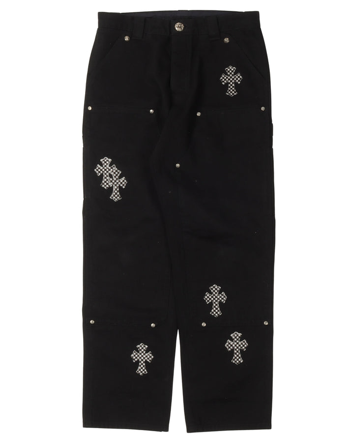 Checkered Cross Patch Double Knee Pants