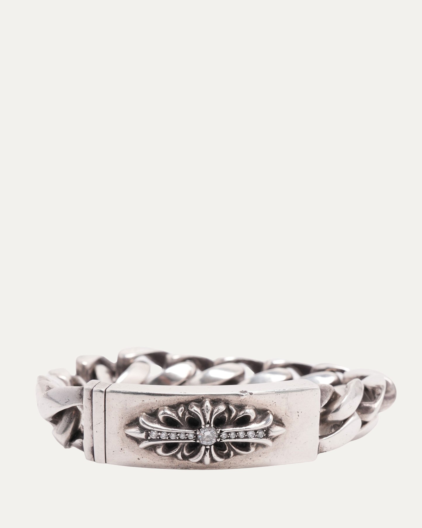 Diamond Floral Cross ID Bracelet