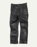 Diamond and Ruby Embellished Zipper Cross Patch Leather Fleur Knee Pants