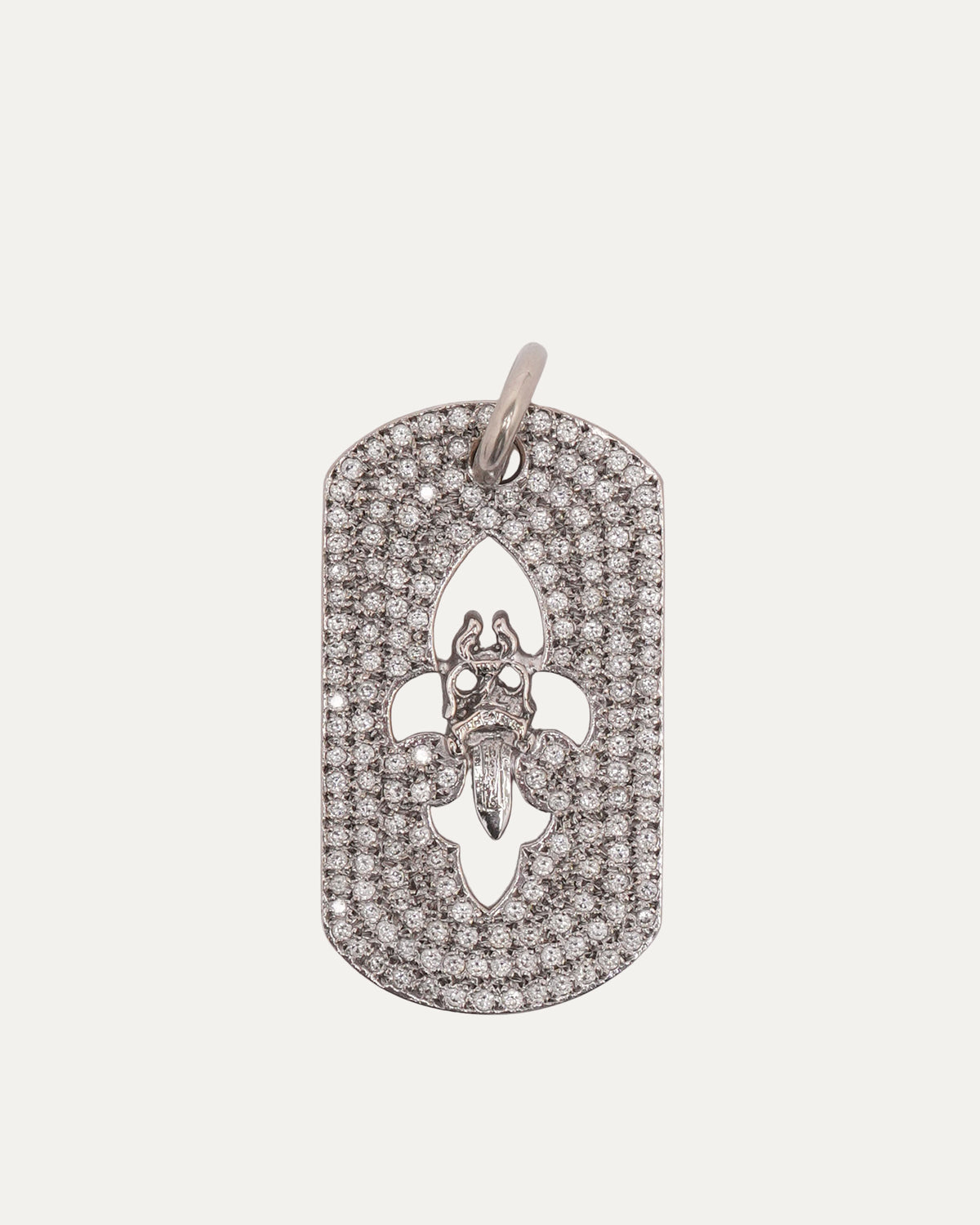 White Gold Diamond Fleur Cut Out Dagger Dog Tag Pendant