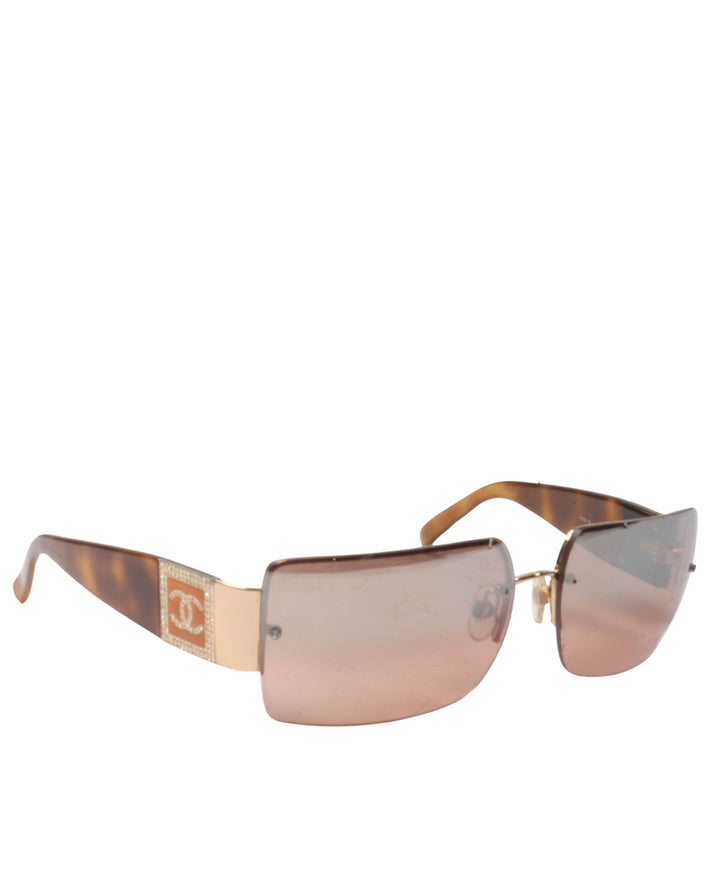 Tortoiseshell Crystal Logo Sunglasses