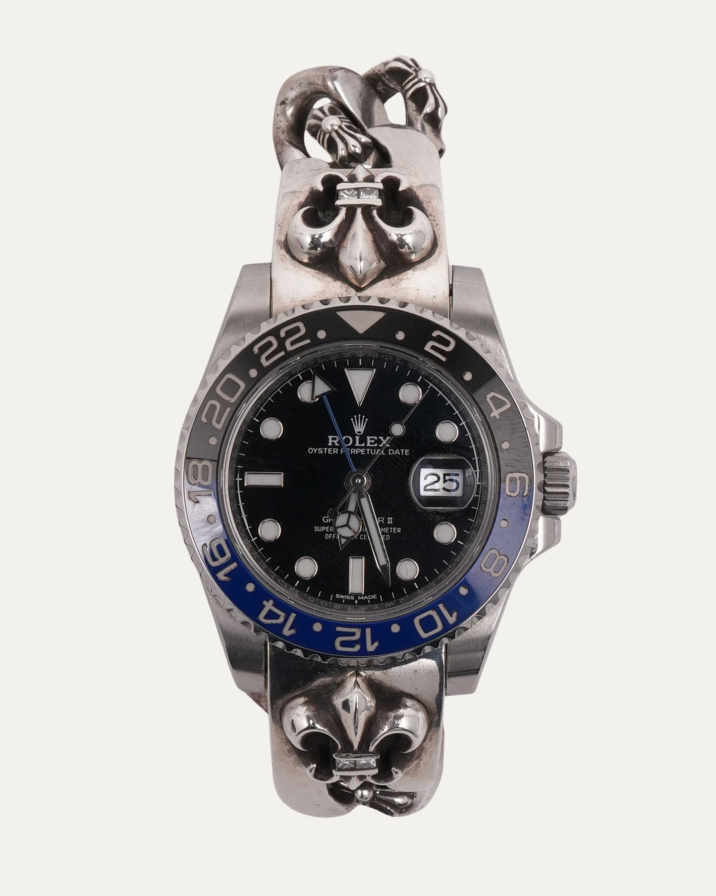 Diamond Fancy Link Fleur Rolex GMT Master II "Batgirl" 40mm Watch