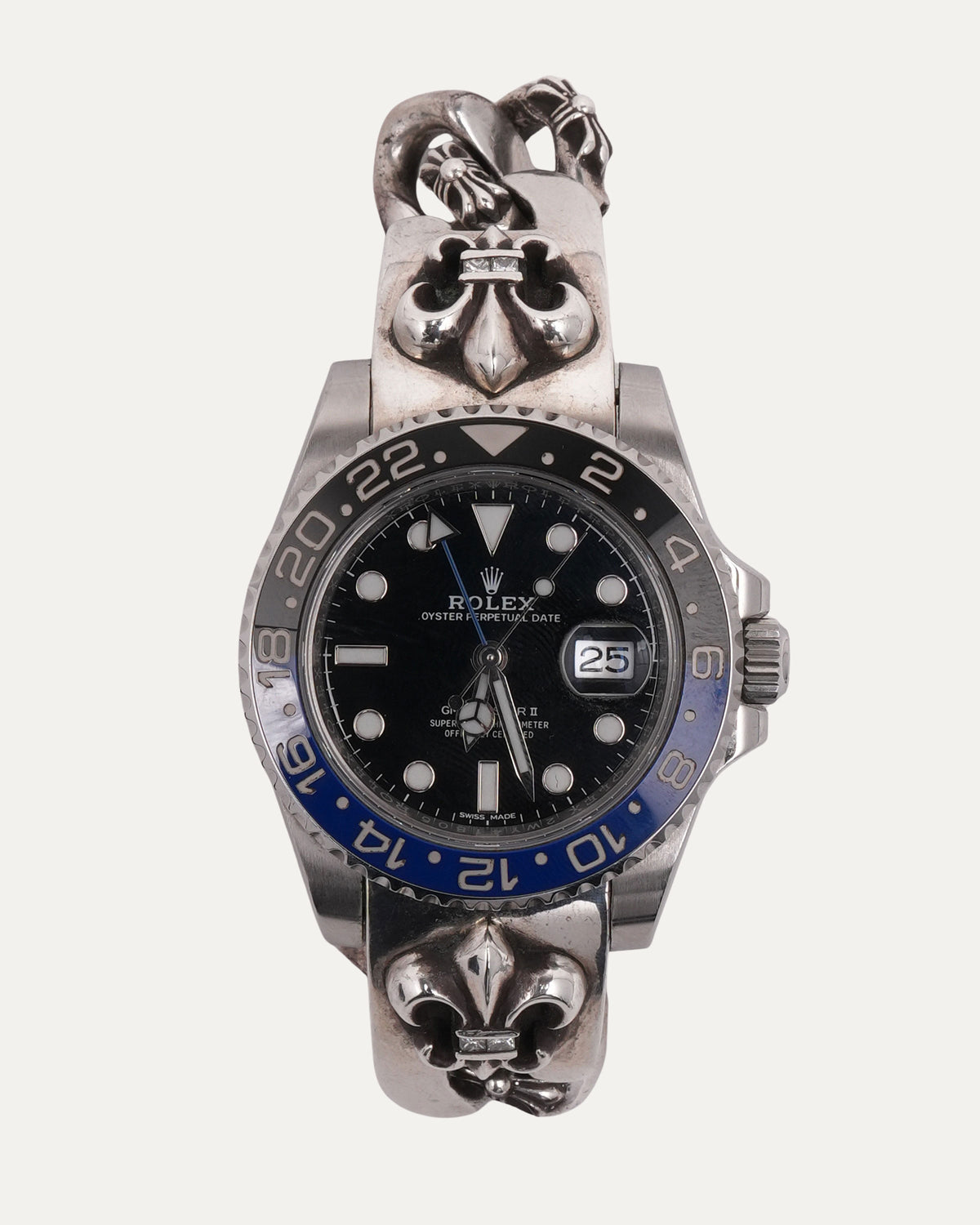Diamond Fancy Link Fleur Rolex GMT Master II "Batgirl" 40mm Watch