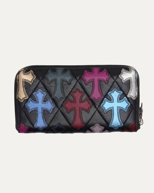 Quilted Cross Patch Long Zip Wallet