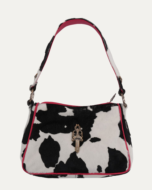 Dagger Embellished Pony Hair Cow Print Chicken Nugget Bag