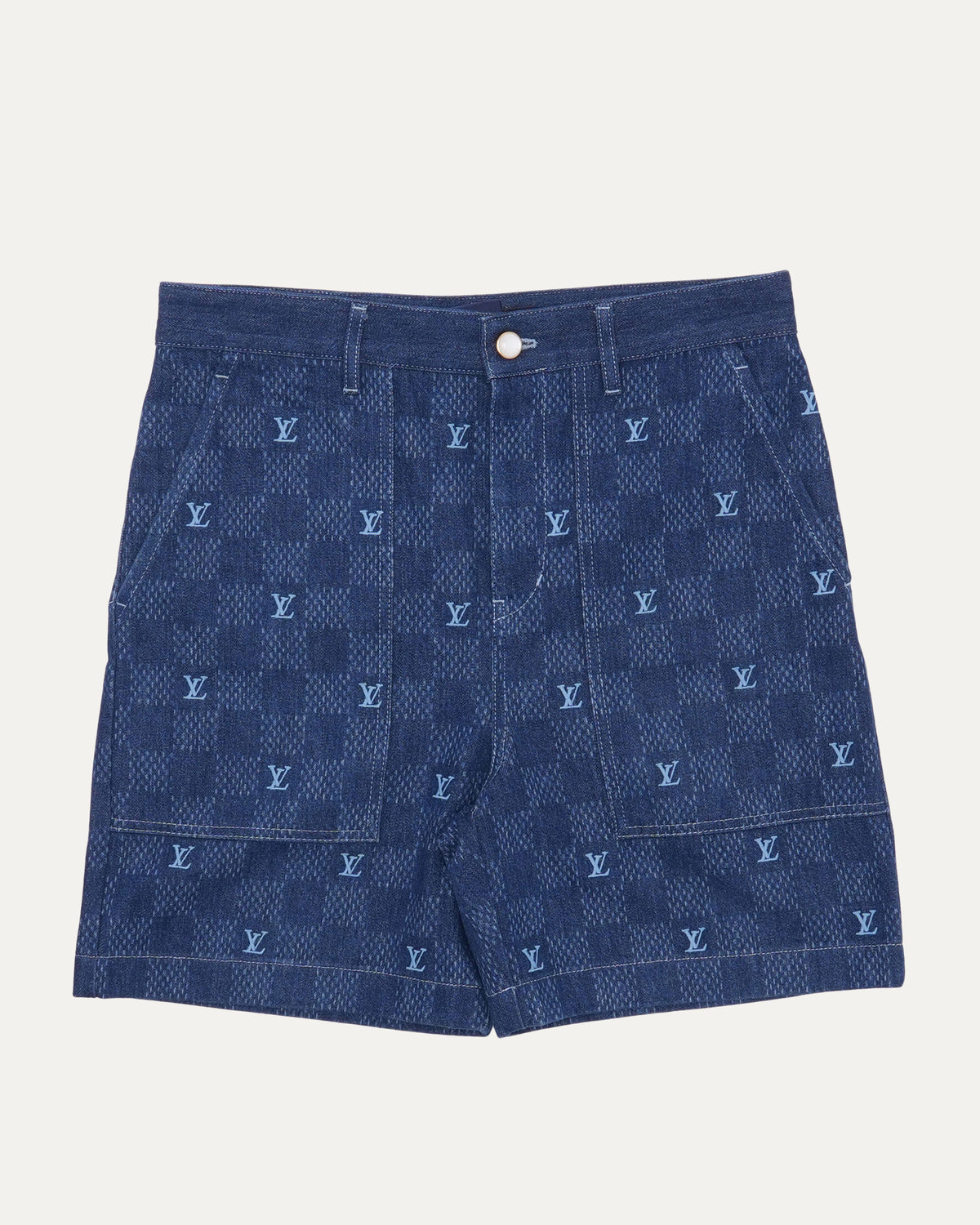 Embroidered Damier Denim Shorts