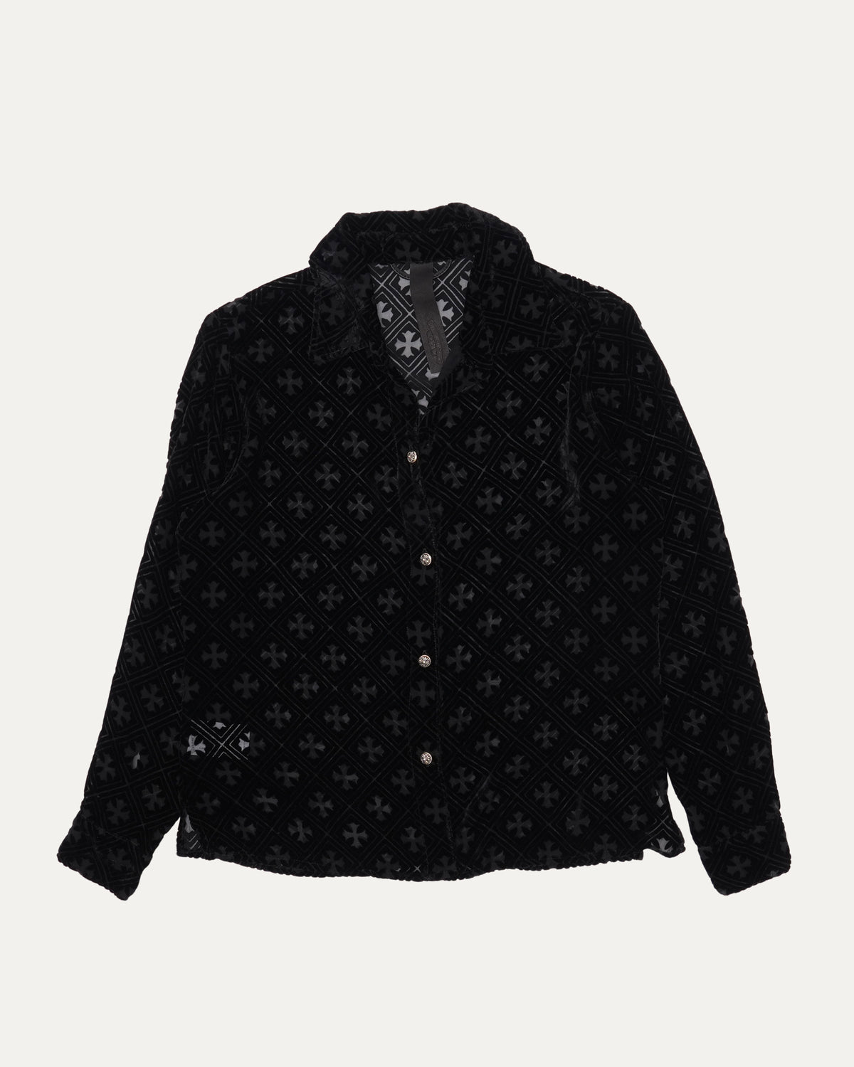 Silk Blend Velvet Burnout Hollow Cross Shirt