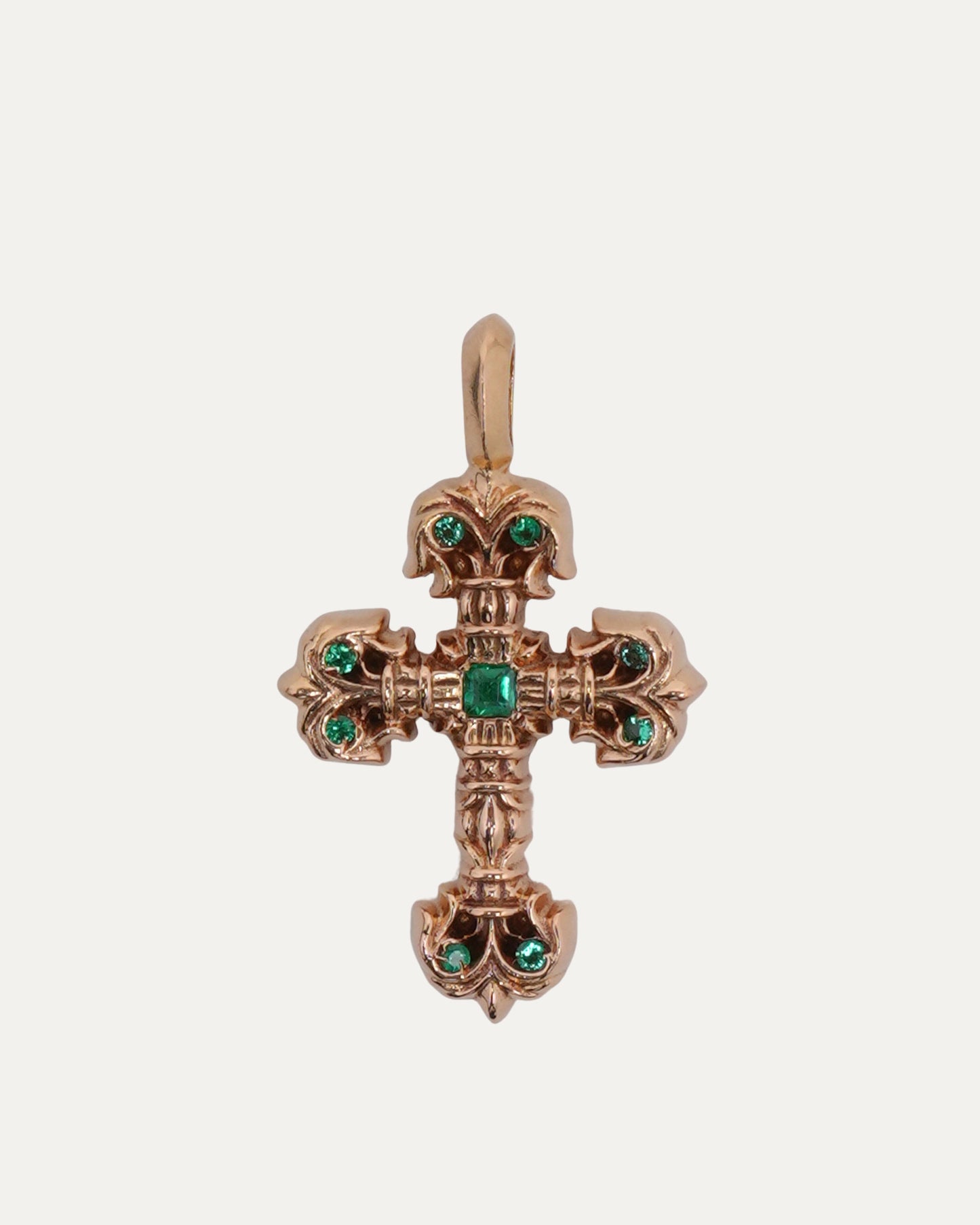 Gold Emerald Filigree Cross Pendant