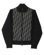 Mock Neck Monogram Zip Up Knit