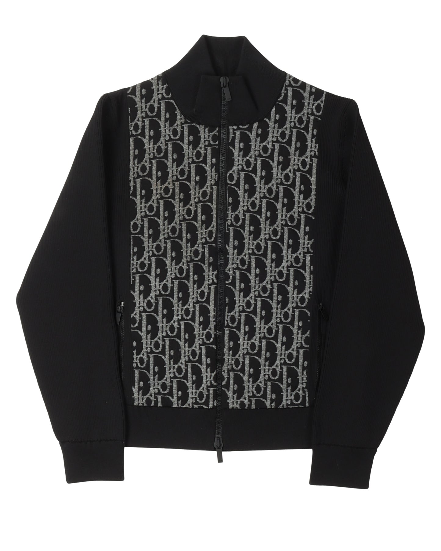Mock Neck Monogram Zip Up Knit