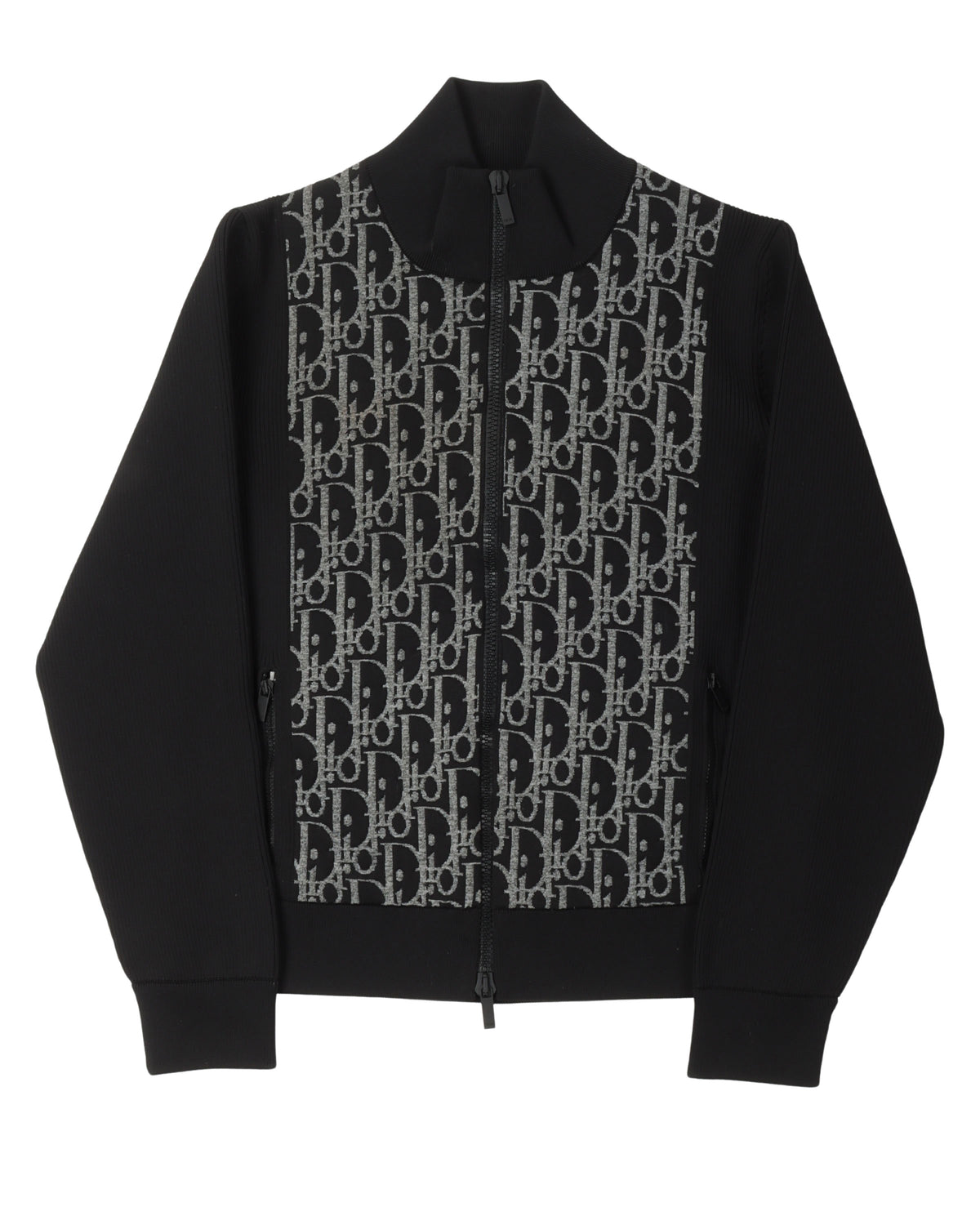 Mock Neck Monogram Zip Up Knit