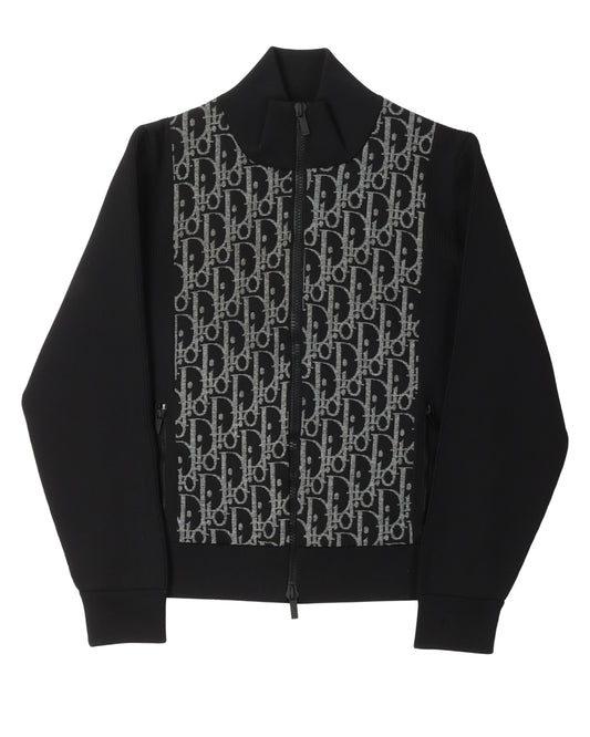 Mock Neck Monogram Zip Up Knit
