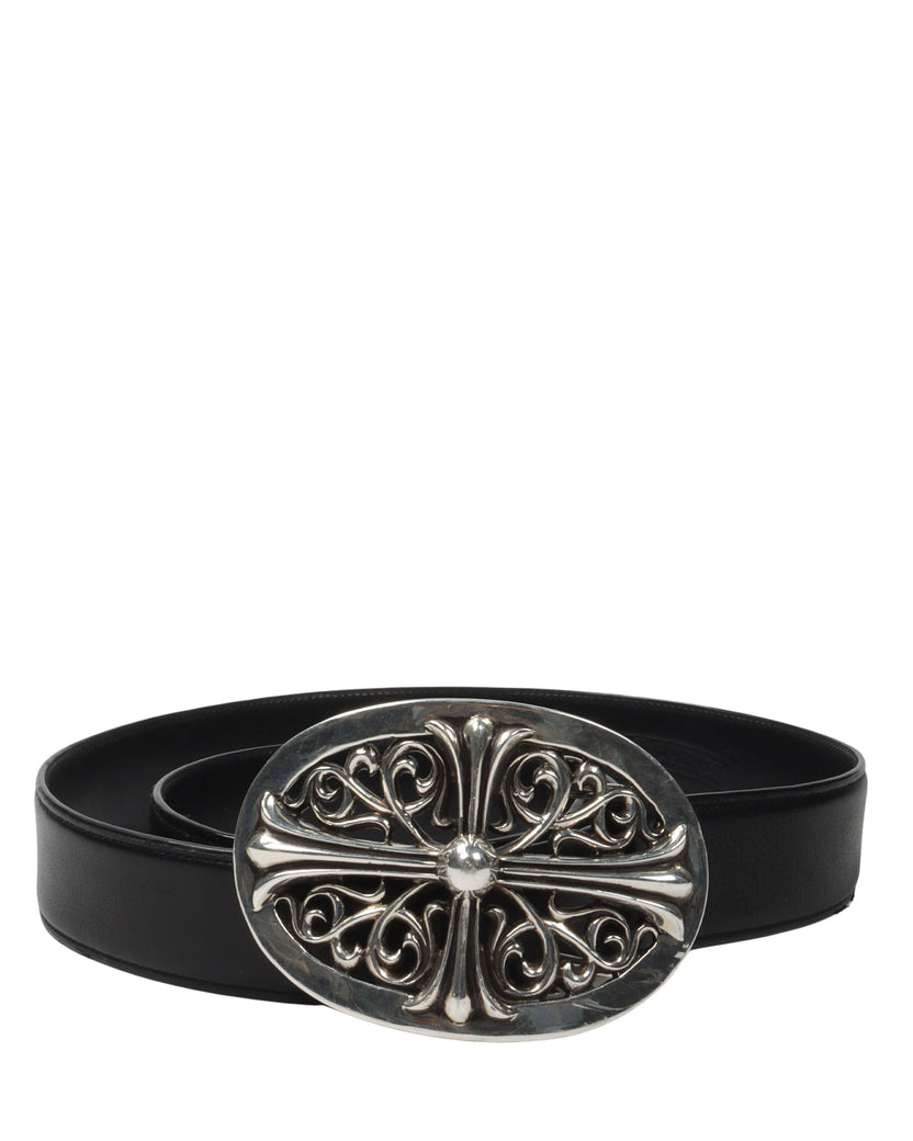 Leather Belt with XXL Oval Cross Buckle