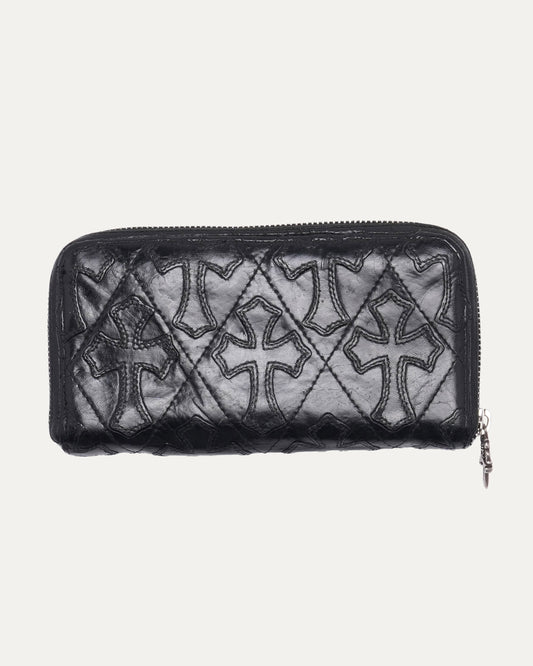 Quilted Cross Patch Long Zip Wallet