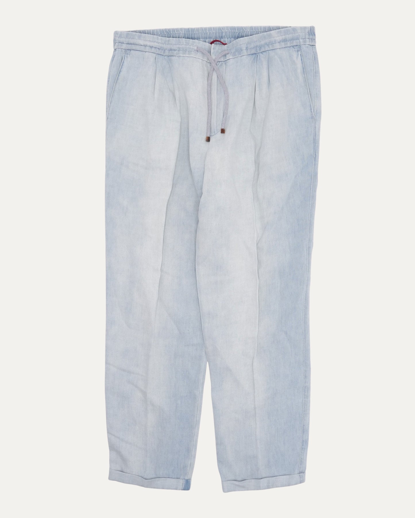 Linen Blend Pleated Drawstring Pants