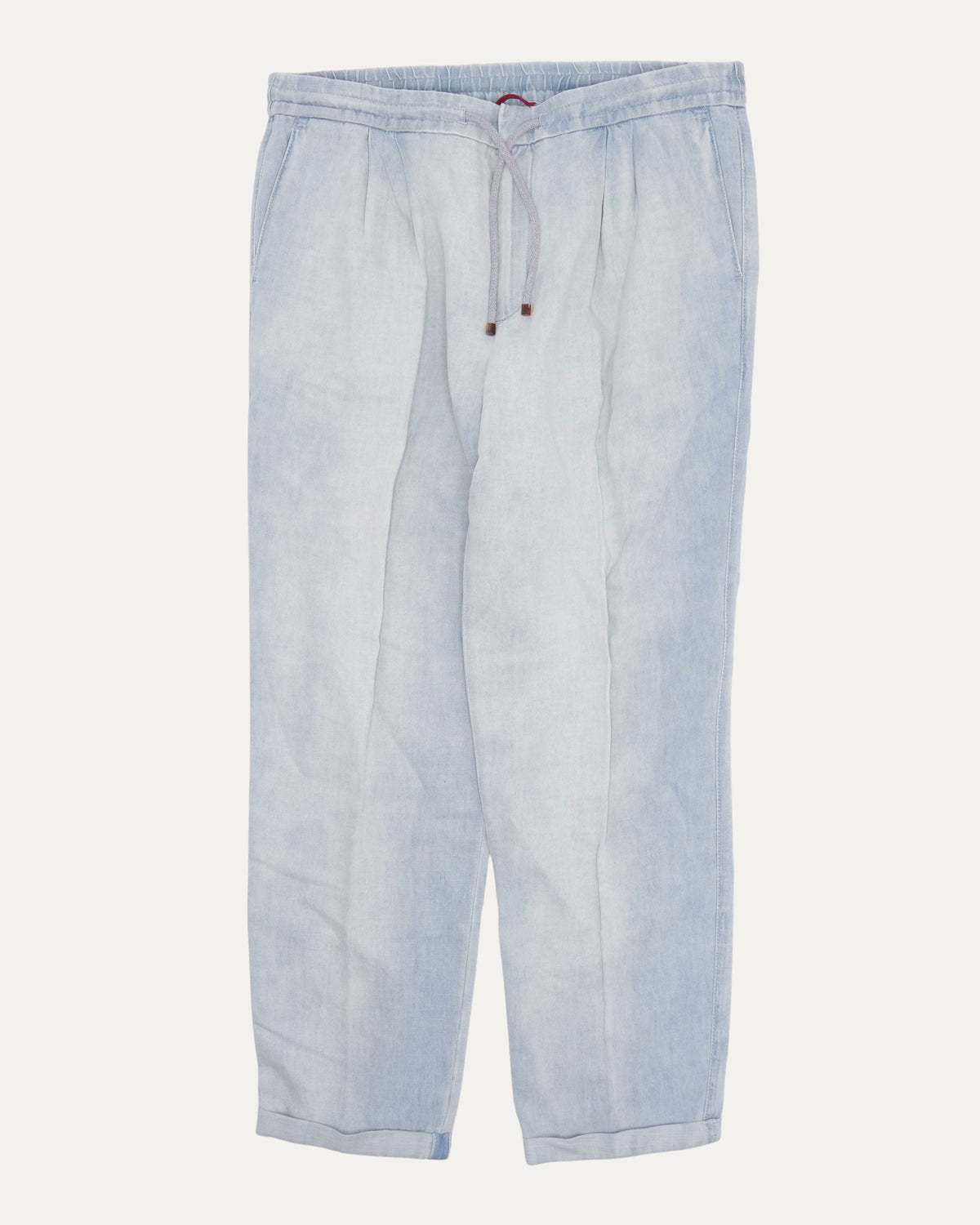 Linen Blend Pleated Drawstring Pants