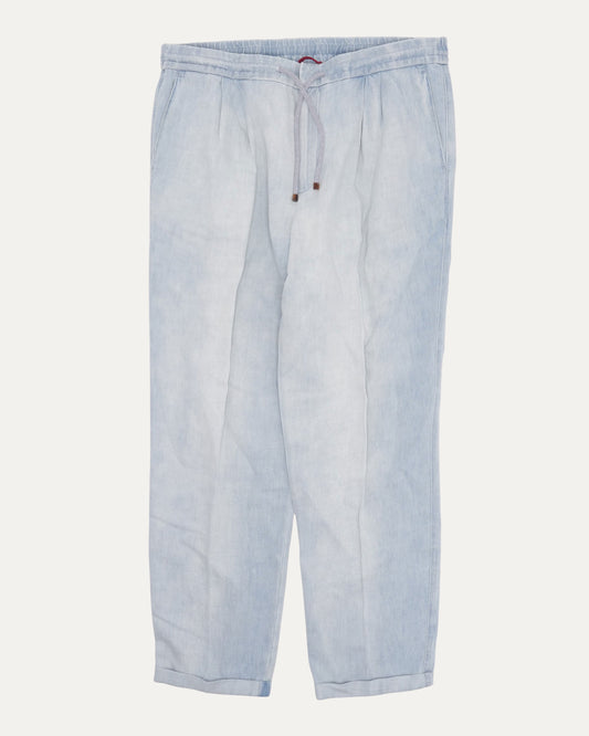 Linen Blend Pleated Drawstring Pants