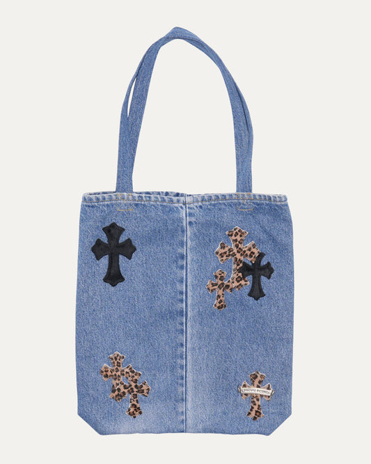 Denim Cross Patch Tote Bag