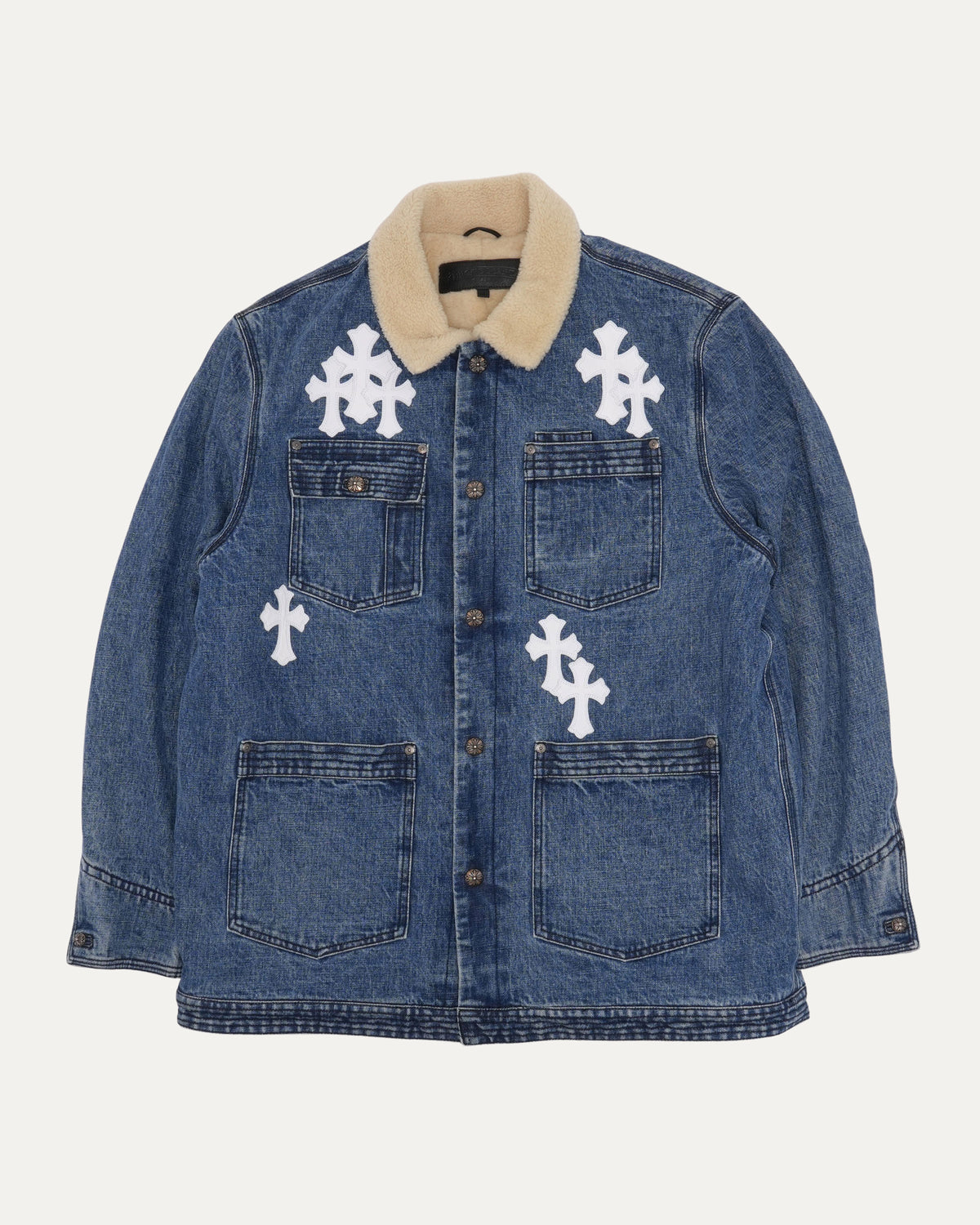 Shearling Cross Patch Denim Chore Coat
