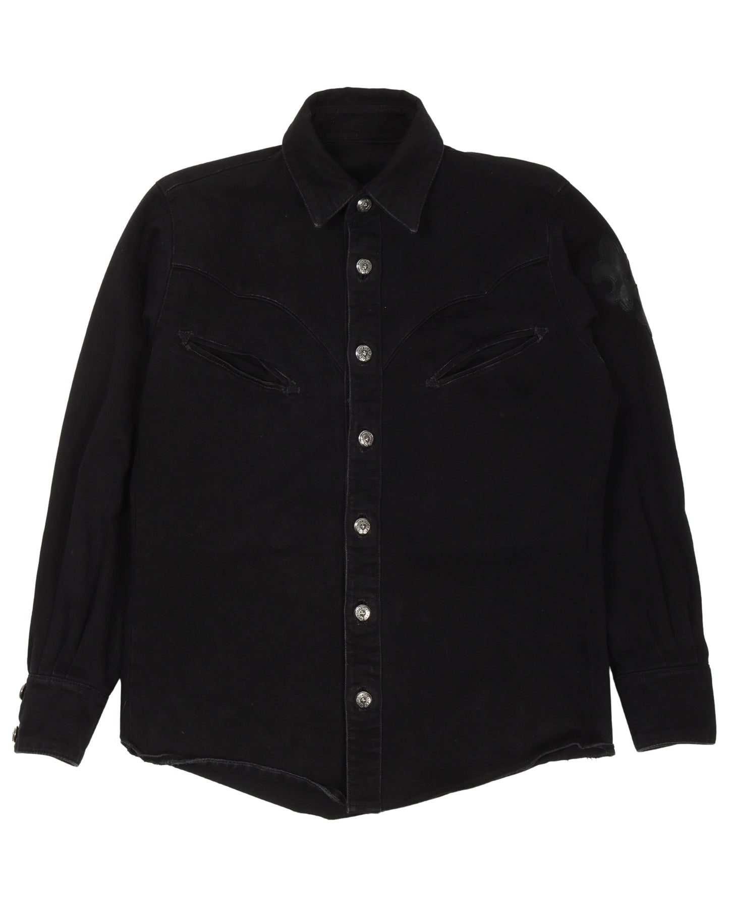 Denim Fleur De Lis Cross Patch Western Shirt