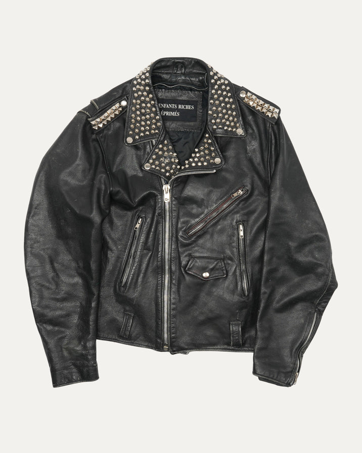 Leather Hand Painted Studded Double Rider Jacket