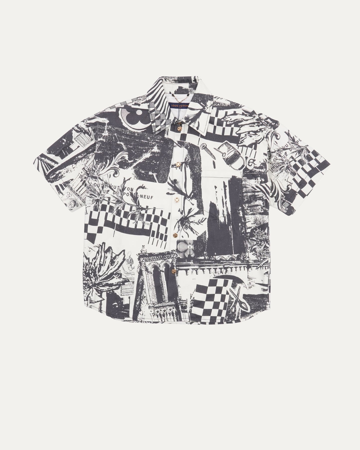 Canvas Parisian Collage Print Short Sleeve Shirt