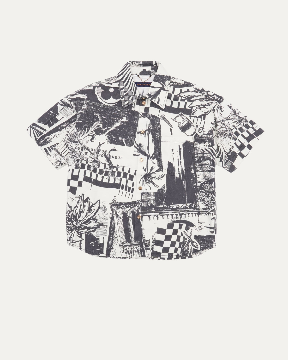 Canvas Parisian Collage Print Short Sleeve Shirt
