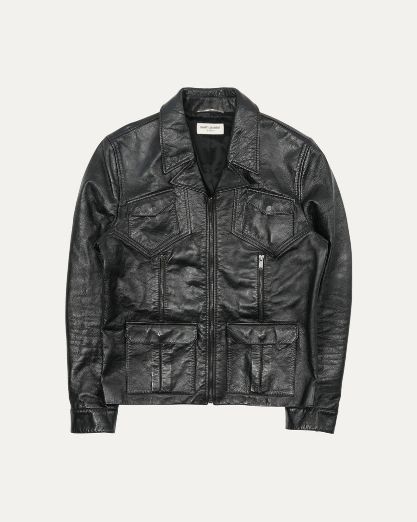 Leather Zip Up Trucker Jacket