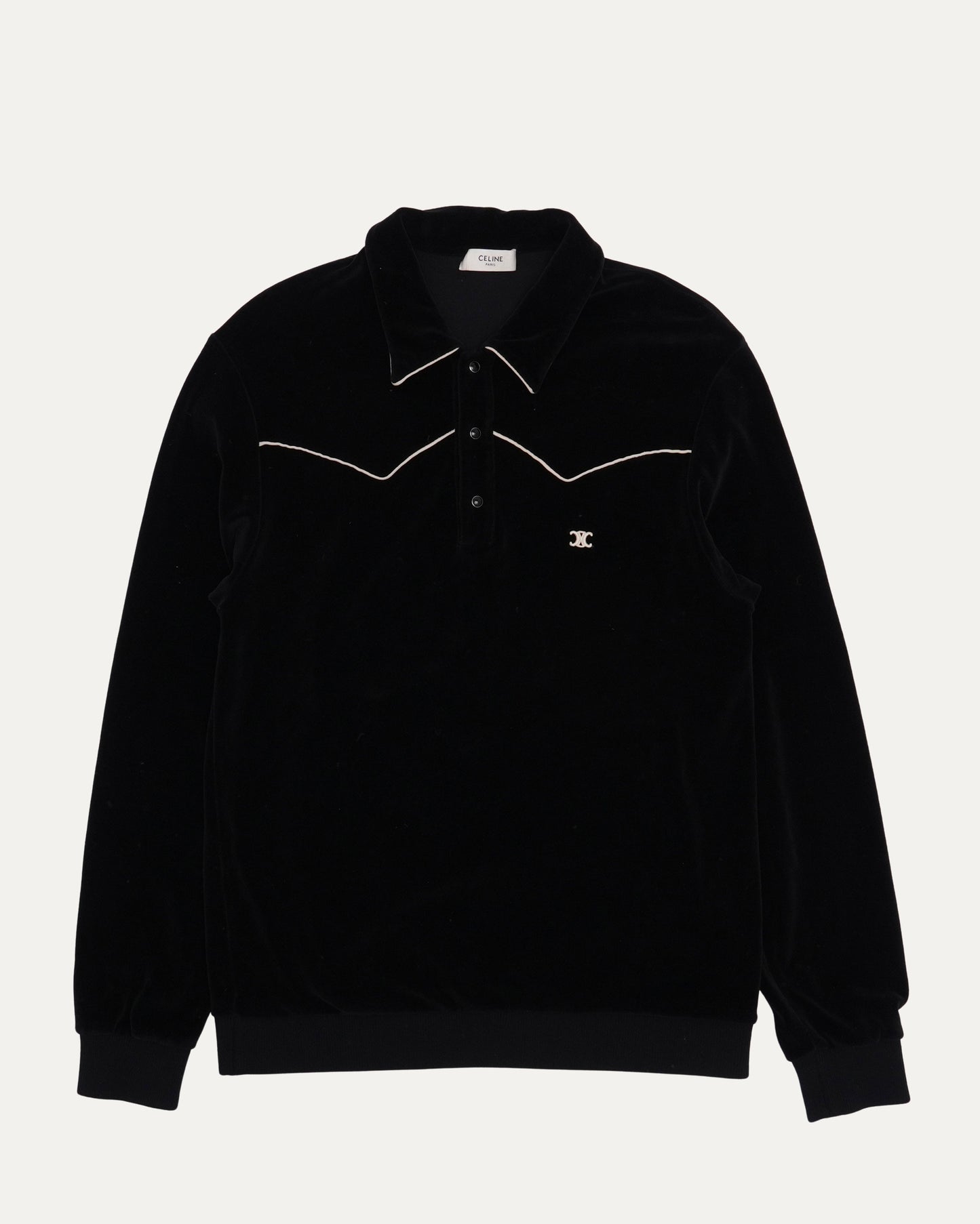 Velour Embroidered Logo Long Sleeve Polo Shirt