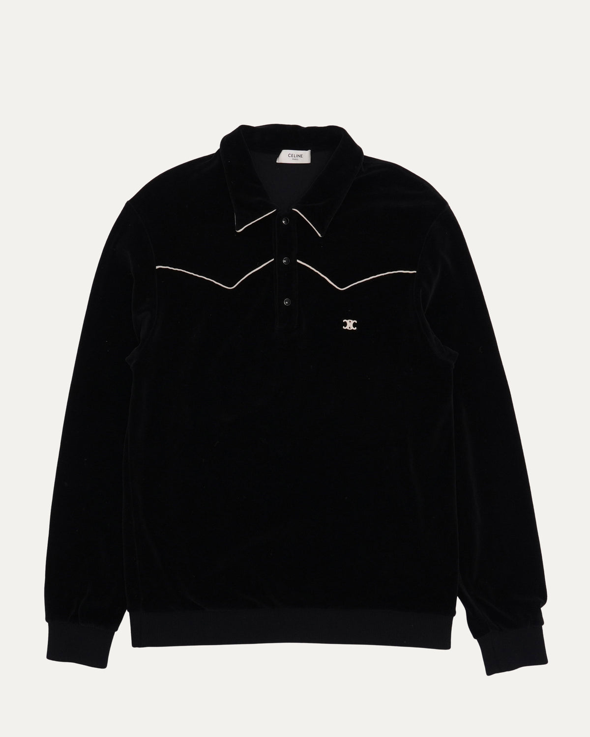 Velour Embroidered Logo Long Sleeve Polo Shirt