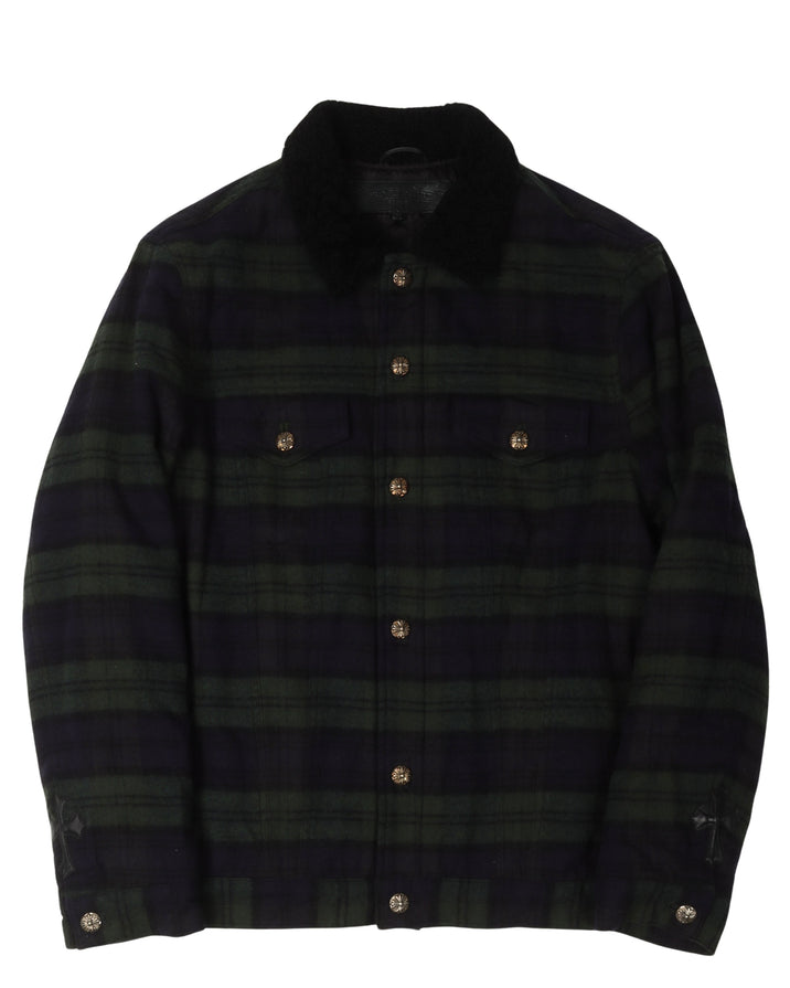 Padded Shearling Collar Flannel Jacket