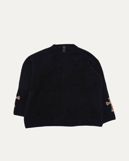 Pony Hair Cross Patch Cashmere-Silk Blend Sweater