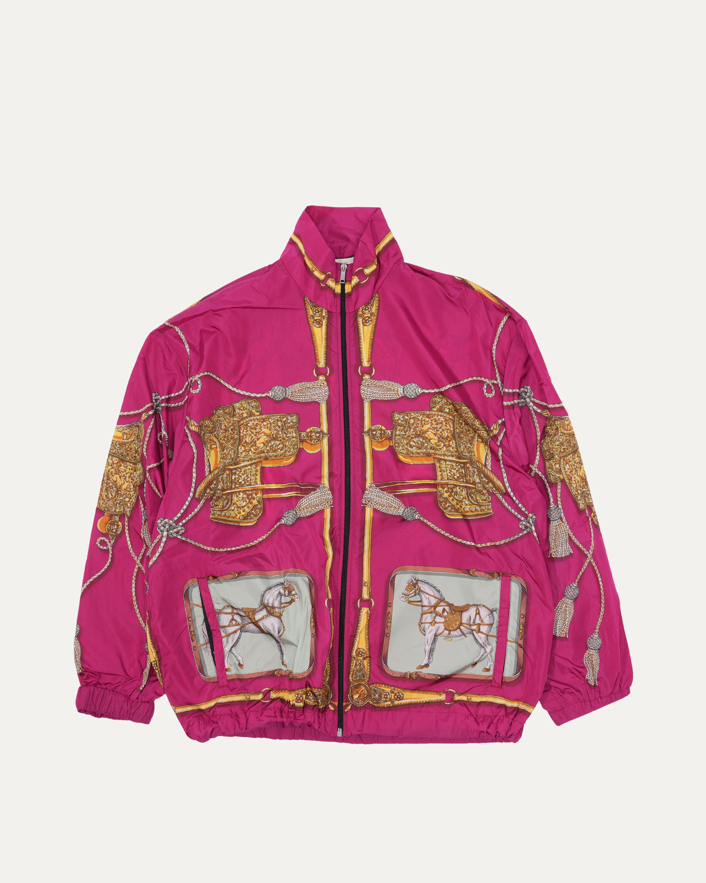 Horses and Tassels Print Oversized Nylon Bomber Jacket