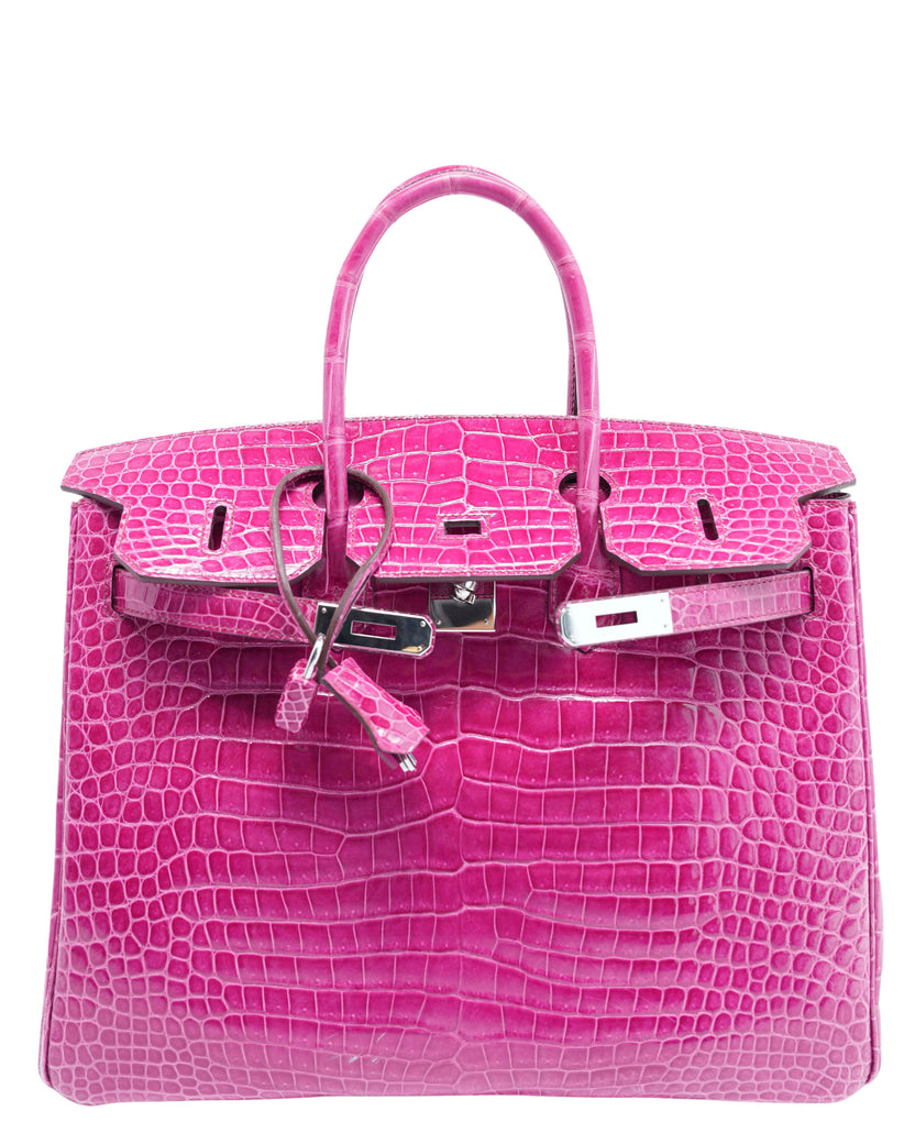 Birkin 35 Rose Pourpre Shiny Porosus Crocodile Palladium Hardware