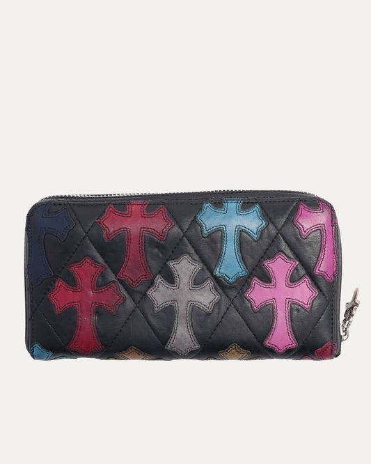 Cross Patch Quilted Long Zip Wallet