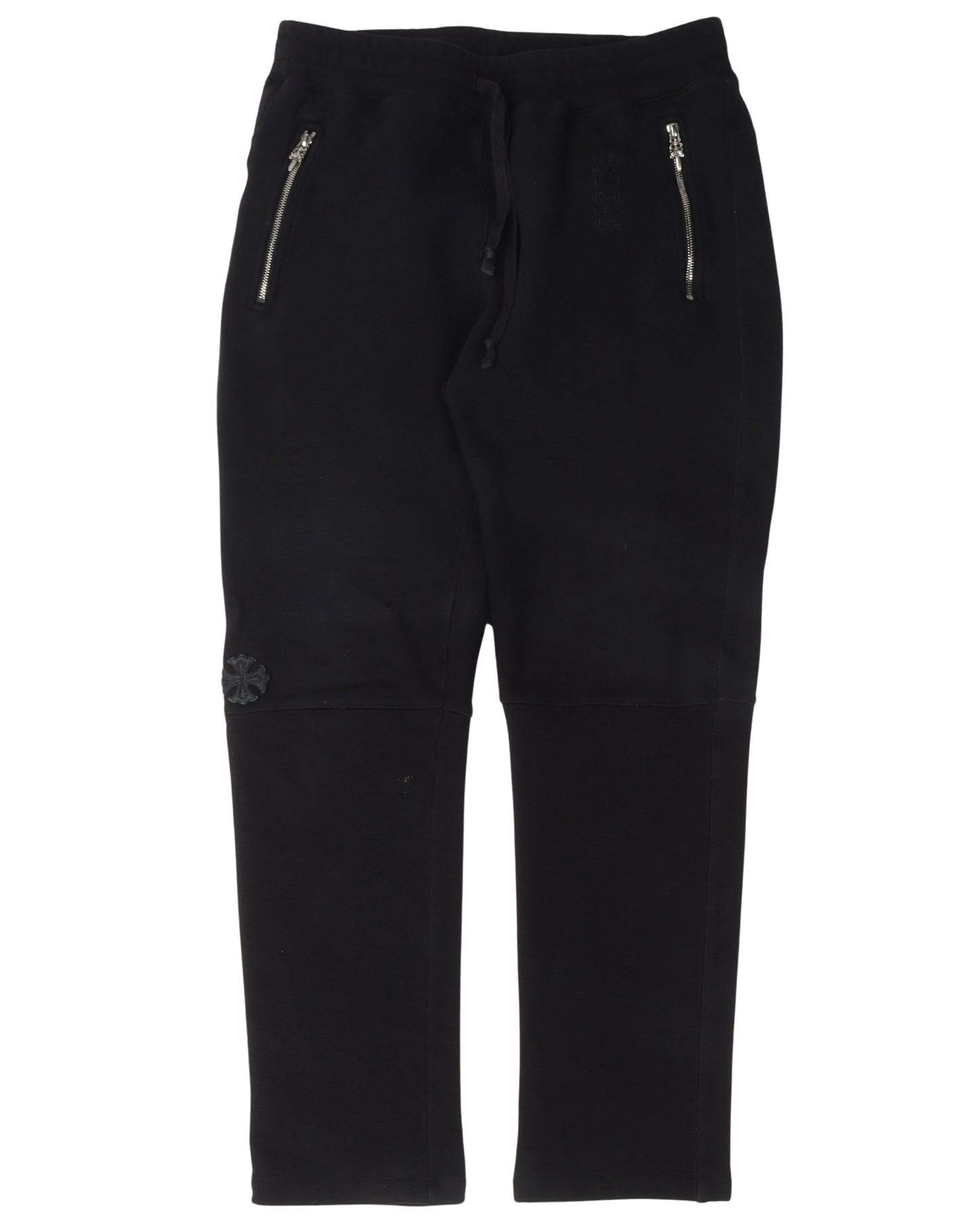 Tonal Eye Test Logo Leather Cross Patch Zipper Sweatpants