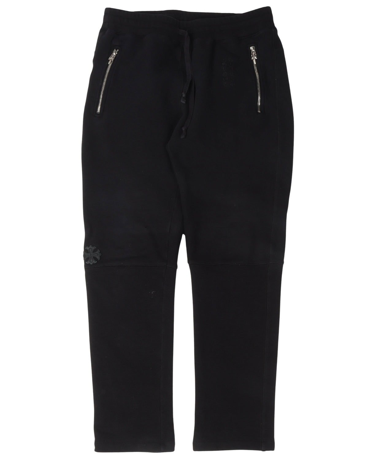 Tonal Eye Test Logo Leather Cross Patch Zipper Sweatpants
