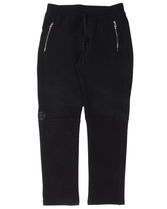 Tonal Eye Test Logo Leather Cross Patch Zipper Sweatpants