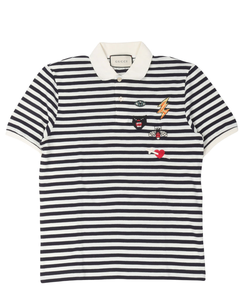 Embroidered Striped Polo Shirt