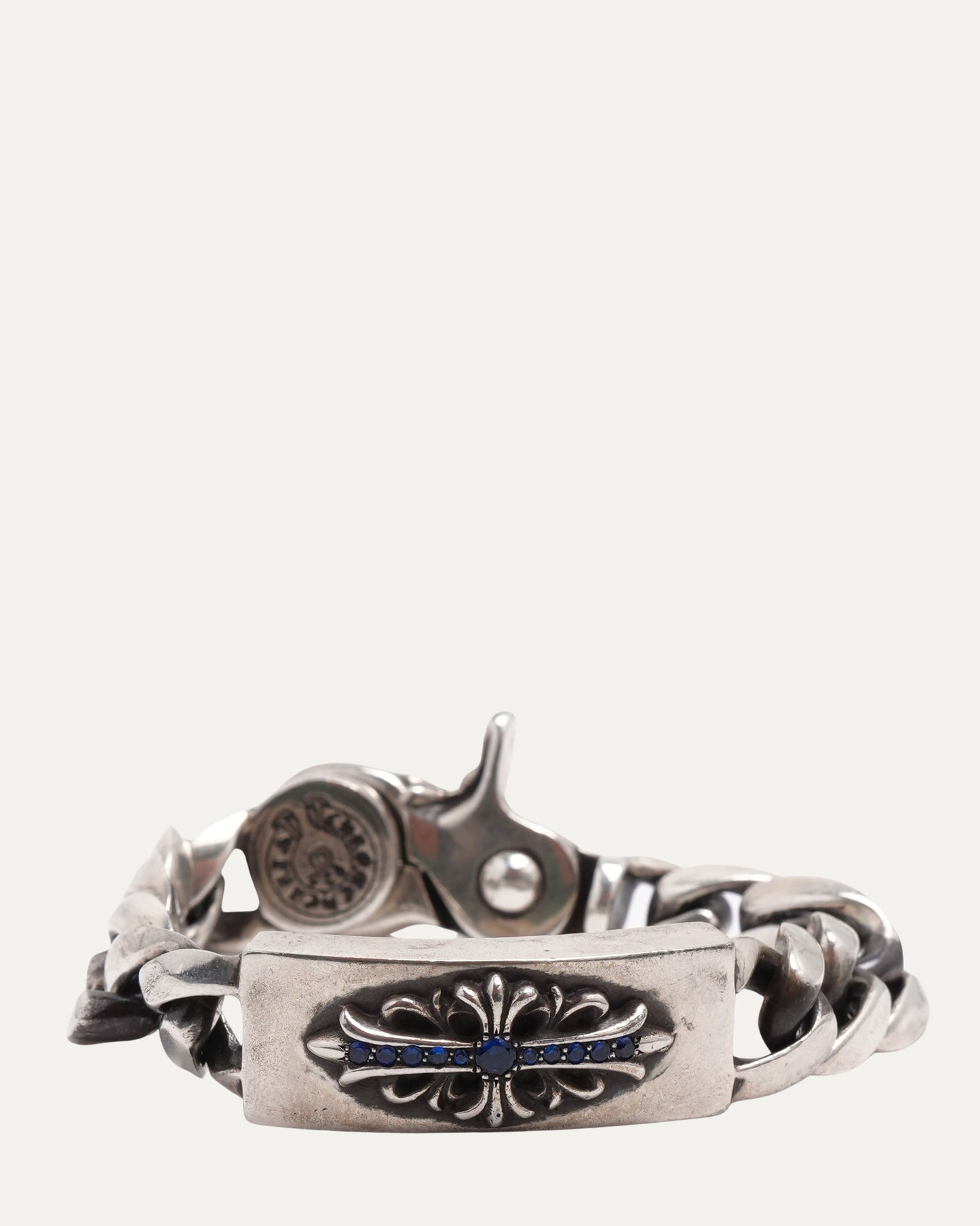 Sapphire Floral Cross ID Lobster Clasp Bracelet