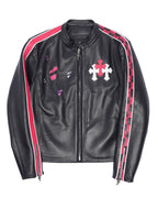 Matty Boy Hand-Painted Cemetery Cross Patch Leather Jacket