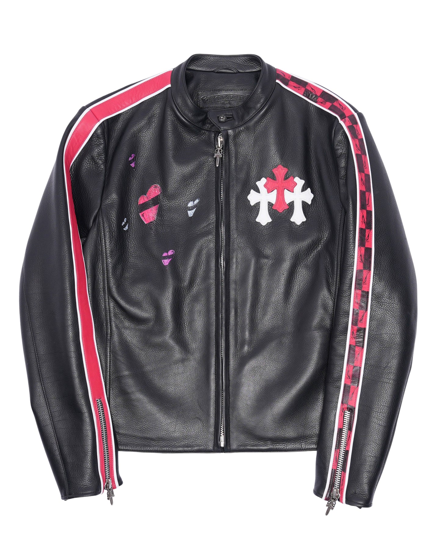 Matty Boy Hand-Painted Cemetery Cross Patch Leather Jacket