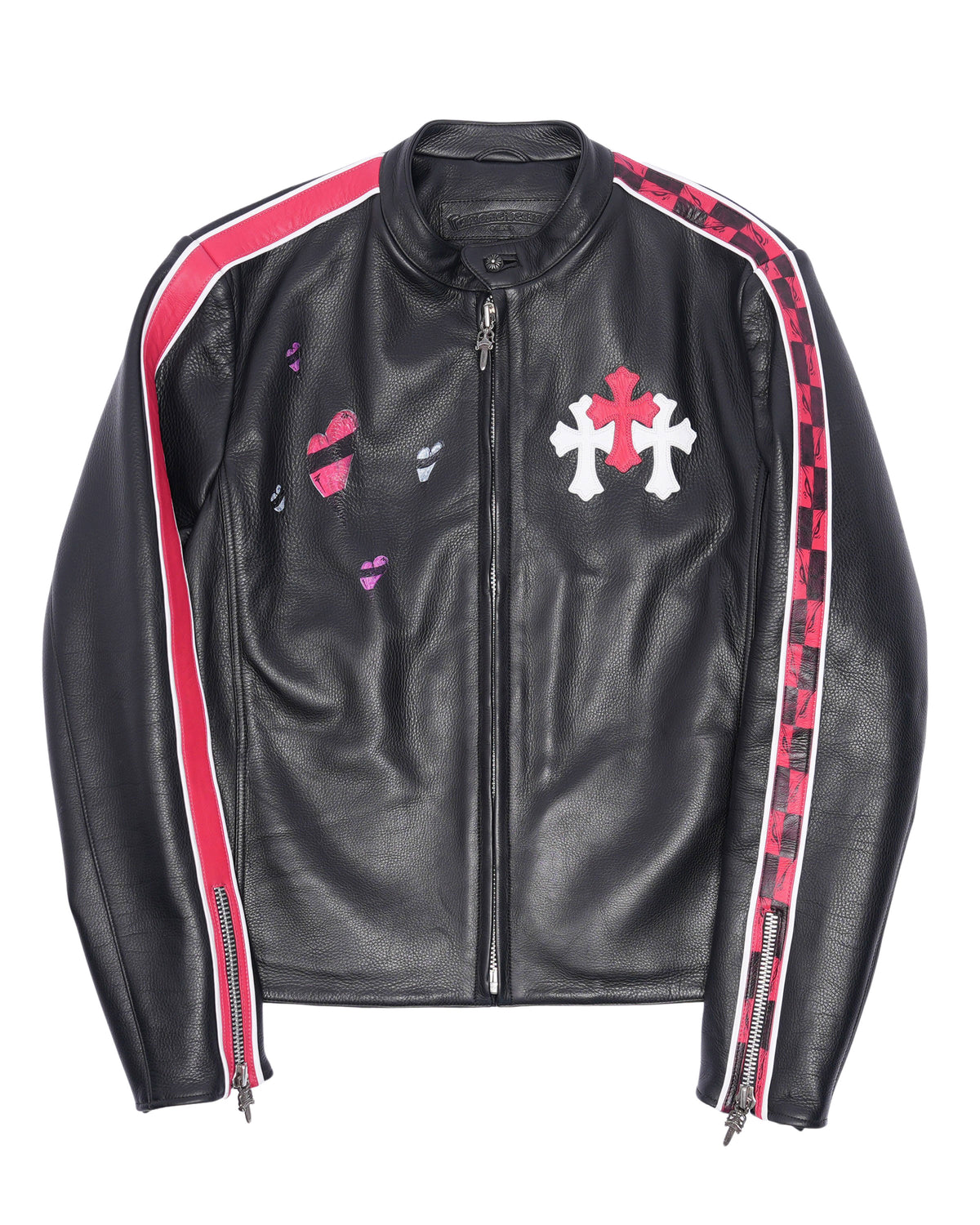Matty Boy Hand-Painted Cemetery Cross Patch Leather Jacket
