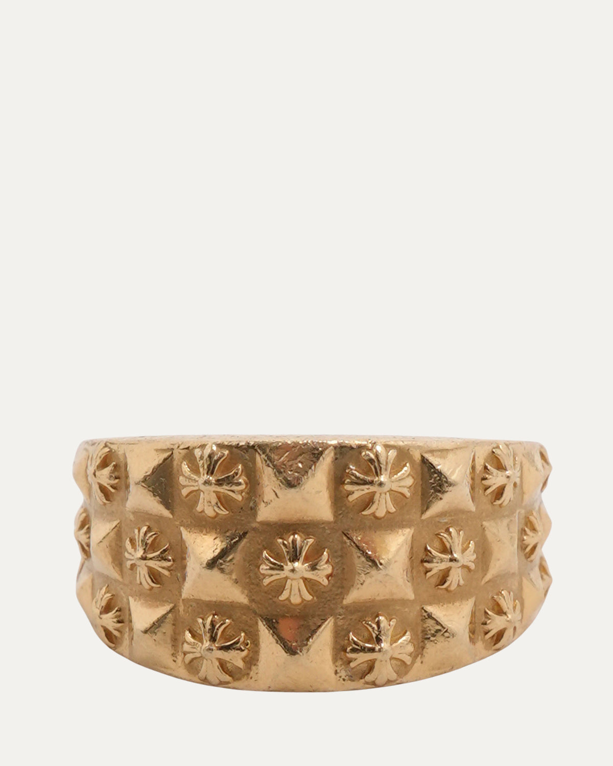 22k Gold Pyramid Cross Studded Ring
